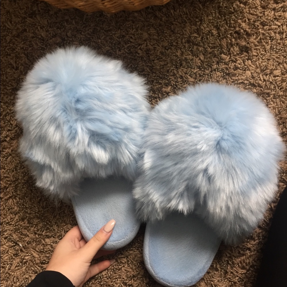 Fluffy blue slippers